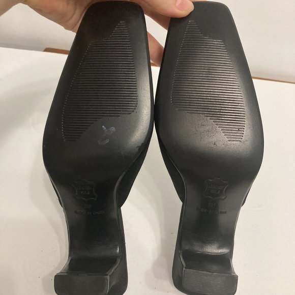 90s Y2K Black Satin Mules SQUARE TOE Slip on Heels Size 9 Worthington Witchcore - Picture 5 of 5